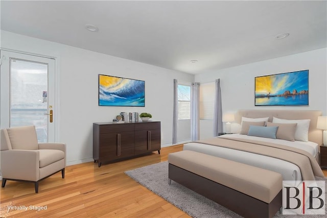 bedroom with light wood-style flooring