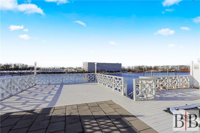 view of patio featuring a water view