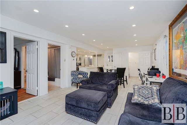 living room with recessed lighting