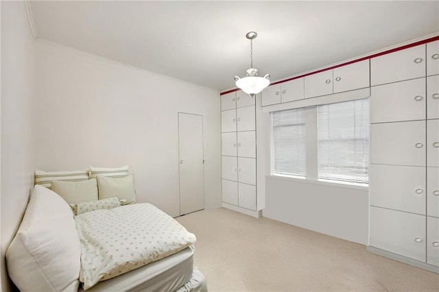 bedroom featuring light carpet