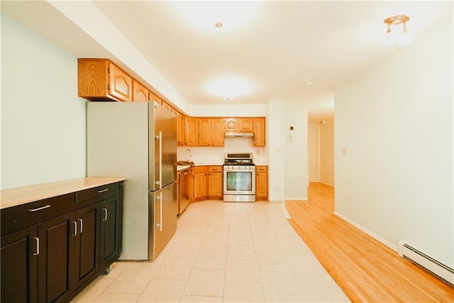 1856 E 13th St Unit 3A, Brooklyn, NY 11229 - kitchen with stainless steel appliances, a baseboard radiator, light countertops, and baseboards