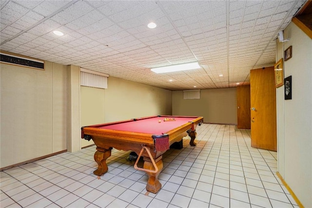 recreation room featuring light tile patterned floors, recessed lighting, and billiards