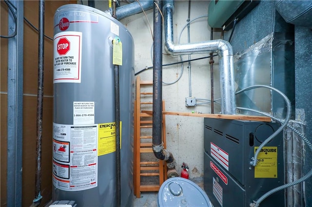 utility room featuring water heater