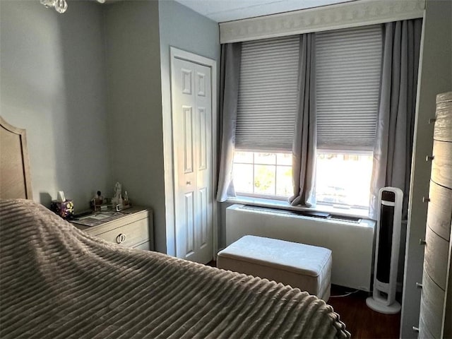 bedroom featuring dark wood-style flooring