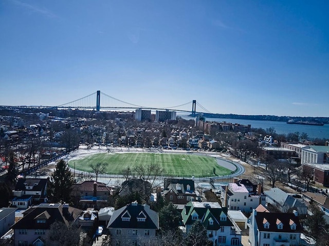 drone / aerial view with a water view and a city view