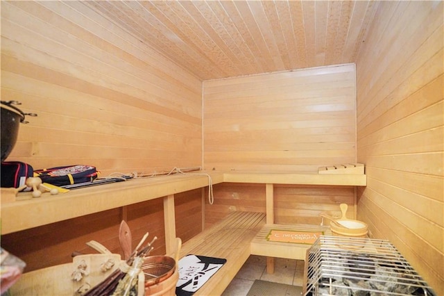 view of sauna with tile patterned floors