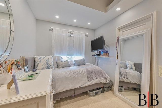 bedroom with carpet flooring and recessed lighting