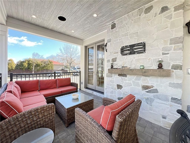 view of patio / terrace featuring french doors and an outdoor hangout area