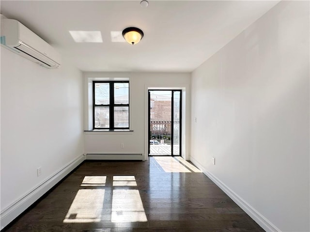 1307 84th St Unit 3C, Brooklyn, NY 11228 - spare room featuring a wall unit AC, a baseboard heating unit, wood finished floors, and baseboards