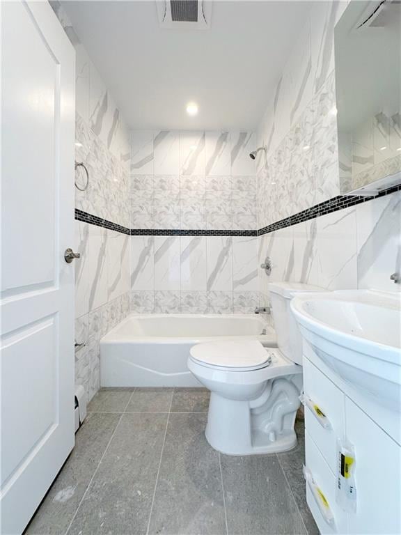 1307 84th St Unit 3C, Brooklyn, NY 11228 - full bath featuring vanity, toilet, bathing tub / shower combination, and tile walls