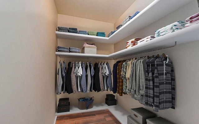 walk in closet featuring wood finished floors