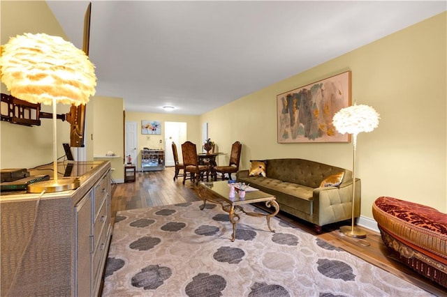 living area featuring baseboards and hardwood / wood-style flooring