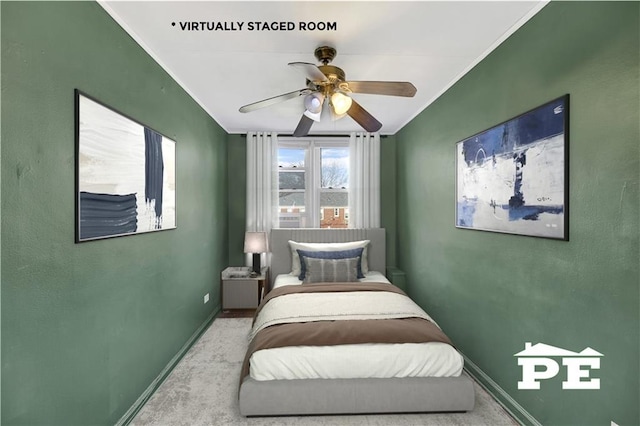1722 E 55th St Unit 35F, Brooklyn, NY 11234 - carpeted bedroom featuring baseboards, a ceiling fan, and ornamental molding