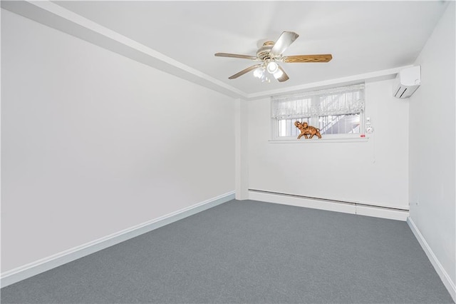 2121 Kimball St, Brooklyn, NY 11234 - carpeted spare room with a baseboard radiator, ceiling fan, a wall mounted AC, and baseboards