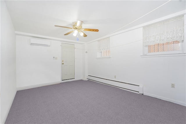 2121 Kimball St, Brooklyn, NY 11234 - carpeted spare room featuring baseboard heating, a wall mounted AC, ceiling fan, and baseboards