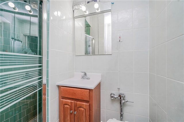 2121 Kimball St, Brooklyn, NY 11234 - bathroom with tile walls, vanity, and a shower stall