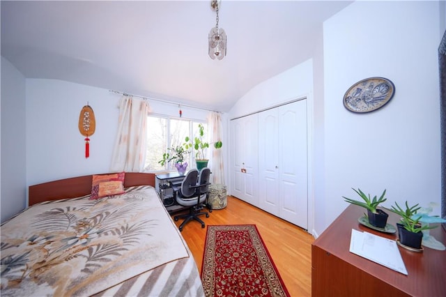 78 Townsend Ave, Staten Island, NY 10304 - bedroom featuring light wood-style flooring, vaulted ceiling, an office area, and a closet