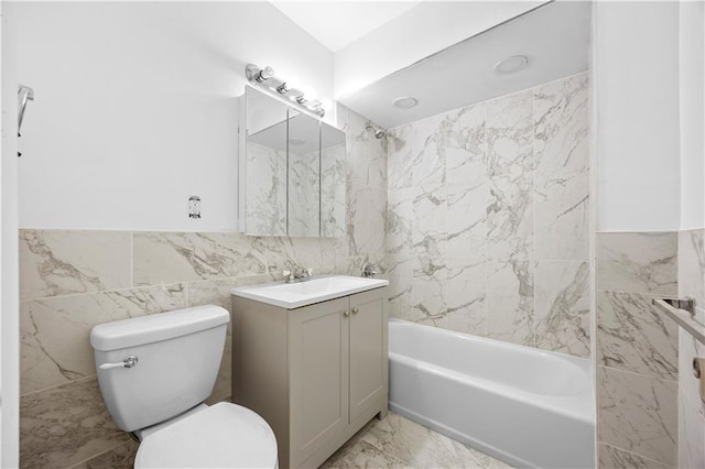 1572 E 34th St, Brooklyn, NY 11234 - full bath featuring tile walls, toilet, vanity, bathing tub / shower combination, and marble finish flooring