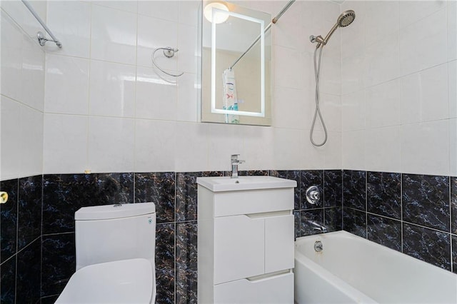 197 Bay 47th St Unit 5, Brooklyn, NY 11214 - bathroom with tile walls, shower / tub combo, toilet, and vanity