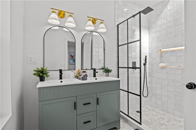 213 E 9th St, Brooklyn, NY 11218 - full bathroom featuring double vanity and a tile shower