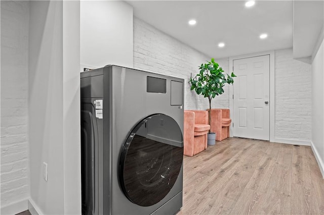 213 E 9th St, Brooklyn, NY 11218 - washroom with washer / clothes dryer, wood finished floors, and recessed lighting