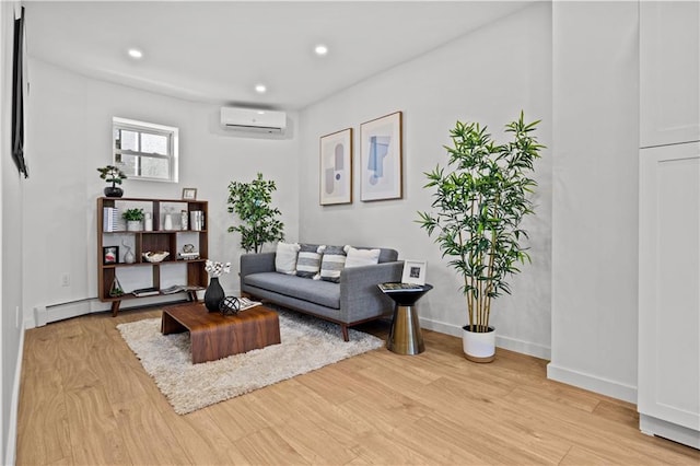 213 E 9th St, Brooklyn, NY 11218 - living room with a wall mounted AC, light wood finished floors, and recessed lighting