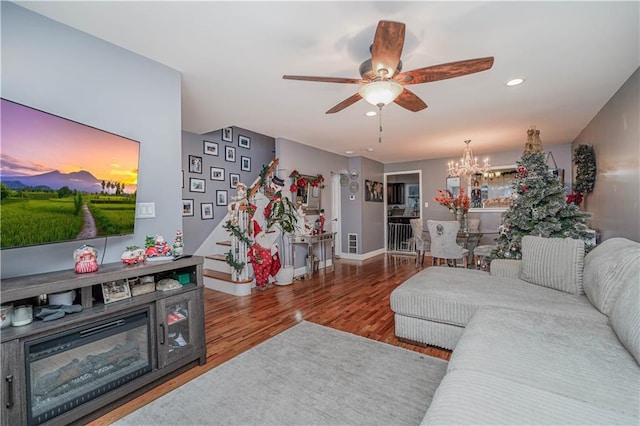 341 Hillman Ave, Staten Island, NY 10314 - living area featuring a ceiling fan, a chandelier, baseboards, wood finished floors, and recessed lighting