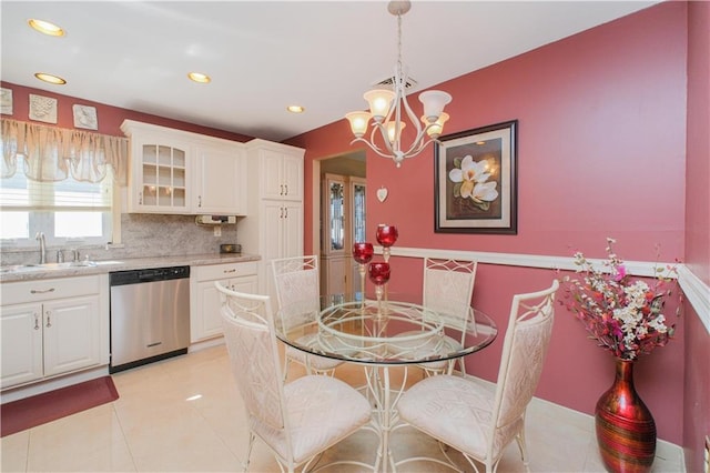 43 Fern Ave, Staten Island, NY 10308 - dining area featuring a chandelier, recessed lighting, and light tile patterned floors