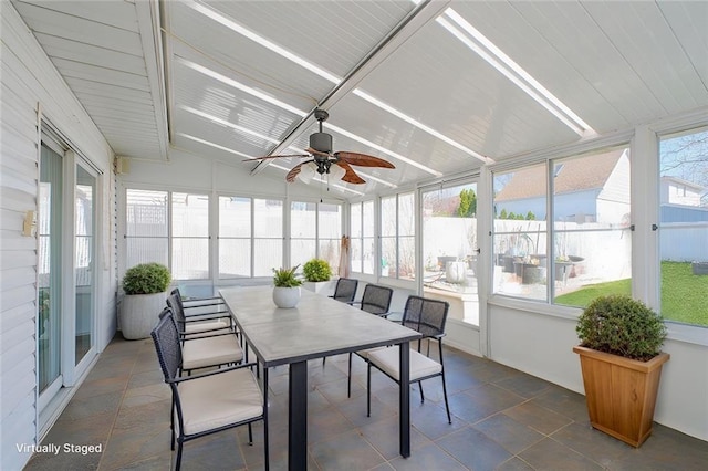 43 Fern Ave, Staten Island, NY 10308 - sunroom / solarium with a ceiling fan, plenty of natural light, lofted ceiling, and outdoor dining space