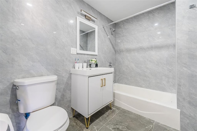 941 57th St Unit 1A, Brooklyn, NY 11219 - full bath with shower / washtub combination, vanity, tile walls, and marble look tiles