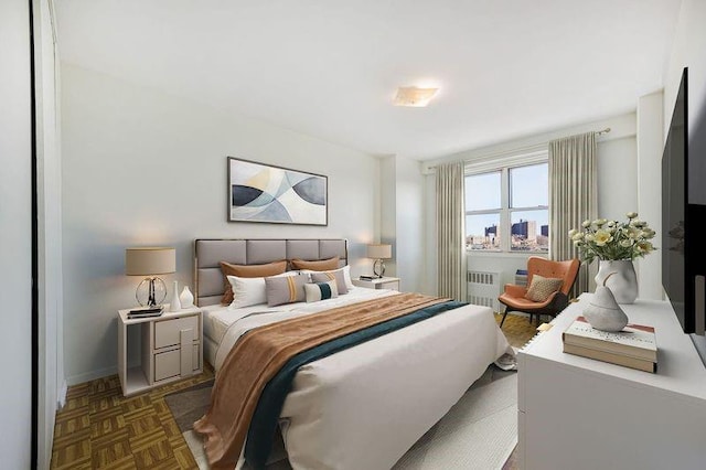 bedroom featuring radiator heating unit