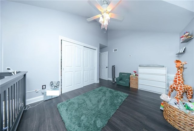 78 Darnell Ln, Staten Island, NY 10309 - bedroom with a closet, visible vents, wood finished floors, baseboards, and vaulted ceiling