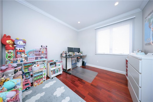 2679 E 24th St Unit 1B, Brooklyn, NY 11235 - rec room featuring wood finished floors, baseboards, crown molding, and recessed lighting