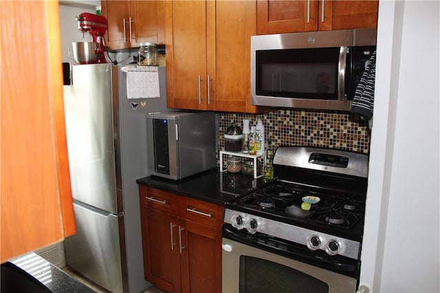 12399 Flatlands Ave Unit 6L, Brooklyn, NY 11207 - kitchen with brown cabinets, tasteful backsplash, and stainless steel appliances