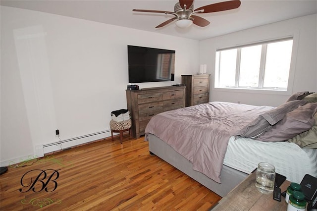 2070 Pearson St, Brooklyn, NY 11234 - bedroom with a baseboard heating unit, light wood-type flooring, and ceiling fan