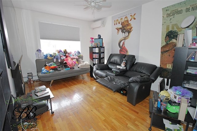 2070 Pearson St, Brooklyn, NY 11234 - living room featuring a wall unit AC, ceiling fan, and wood finished floors