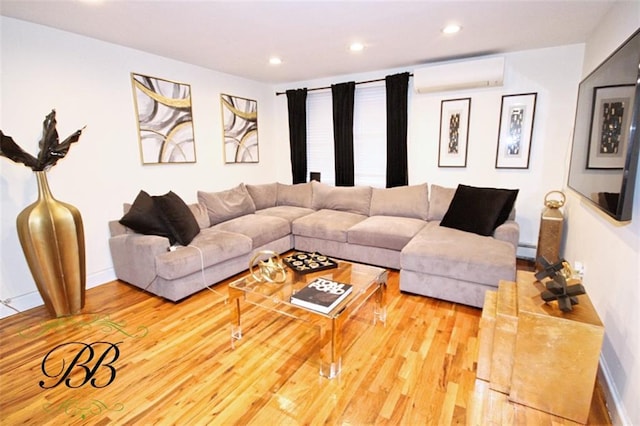 2070 Pearson St, Brooklyn, NY 11234 - living area featuring a wall mounted AC, recessed lighting, wood finished floors, and baseboards