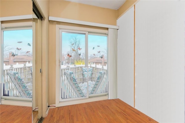doorway with wood finished floors
