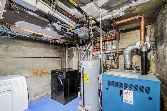 utility room with separate washer and dryer and water heater