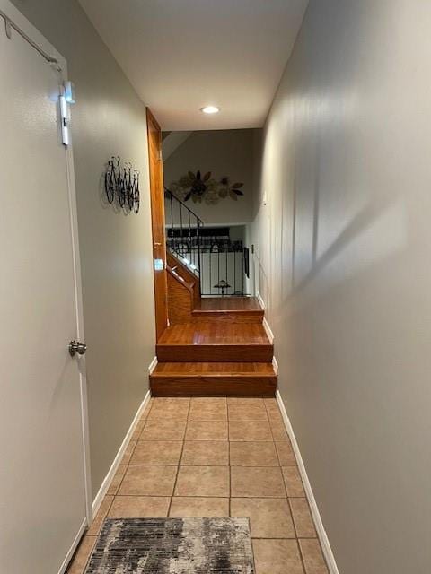 20 Linda Ln, Staten Island, NY 10312 - hall with recessed lighting, baseboards, tile patterned floors, and stairway