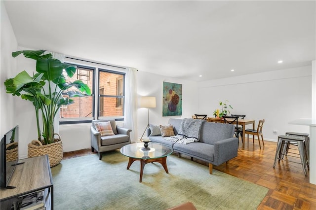 living room featuring recessed lighting