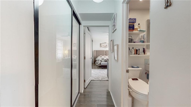 corridor featuring dark wood finished floors