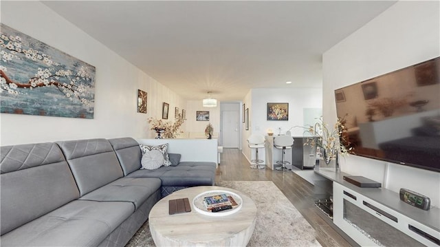 living room featuring wood finished floors and recessed lighting