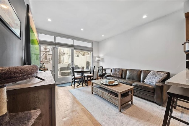 282 21st St Unit 2C, Brooklyn, NY 11215 - living room featuring light wood-style floors and recessed lighting