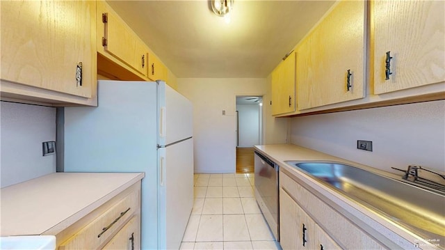 7401 Shore Rd Unit 6F, Brooklyn, NY 11209 - kitchen featuring light tile patterned floors, dishwasher, light countertops, and a sink