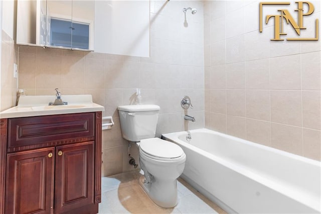 9526 Schenck St Unit 2, Brooklyn, NY 11236 - bathroom featuring tile walls, tub / shower combination, toilet, vanity, and tile patterned flooring
