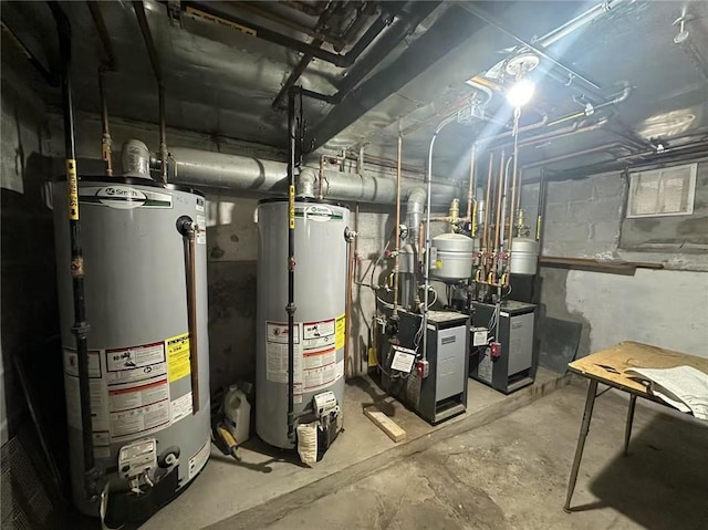 utilities with water heater and a heating unit