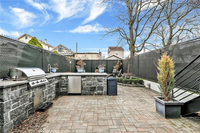 view of patio / terrace featuring a fenced backyard, grilling area, and area for grilling