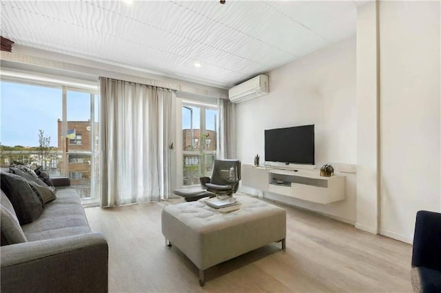 2752 Ocean Ave Unit 6A, Brooklyn, NY 11229 - living area featuring a wall mounted air conditioner, light wood-type flooring, plenty of natural light, recessed lighting, and baseboards