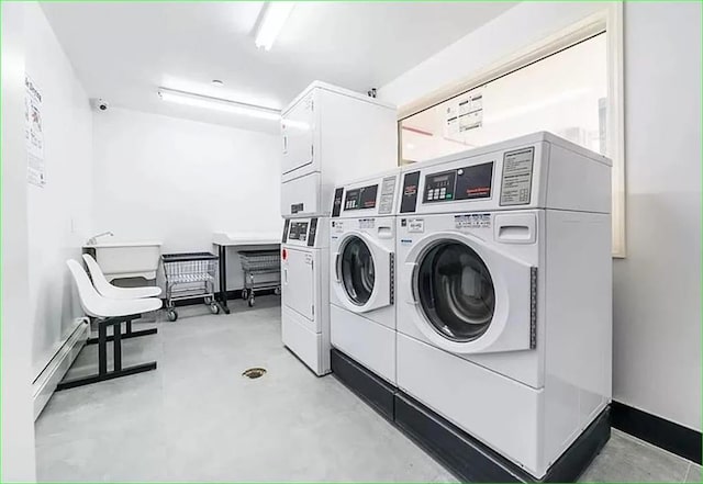 2503 Ocean Ave Unit 3B, Brooklyn, NY 11229 - community laundry room with stacked washer / drying machine and a baseboard heating unit